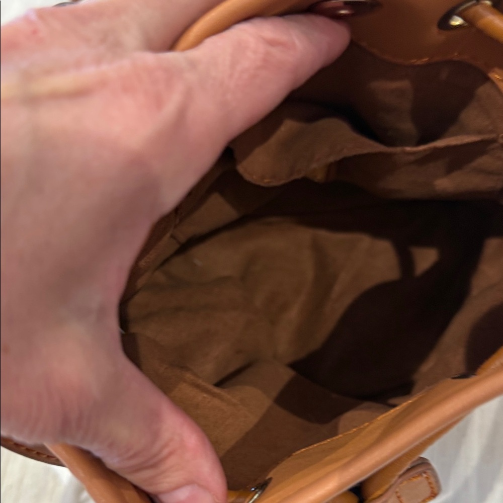 Source Unknown MCM Cognac Brown Leather Drawstring Shoulder Bag - Picture 12 of 16